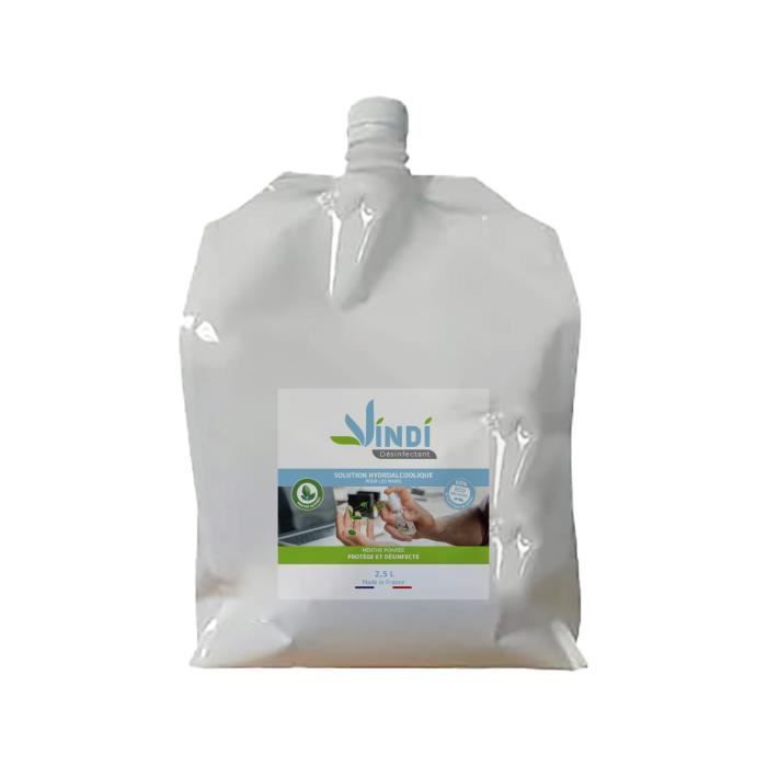Solution hydroalcoolique menthe poivrée-Bidon-écorecharge -2.5L-Fabrication Française-76% d'alcool - Virucide