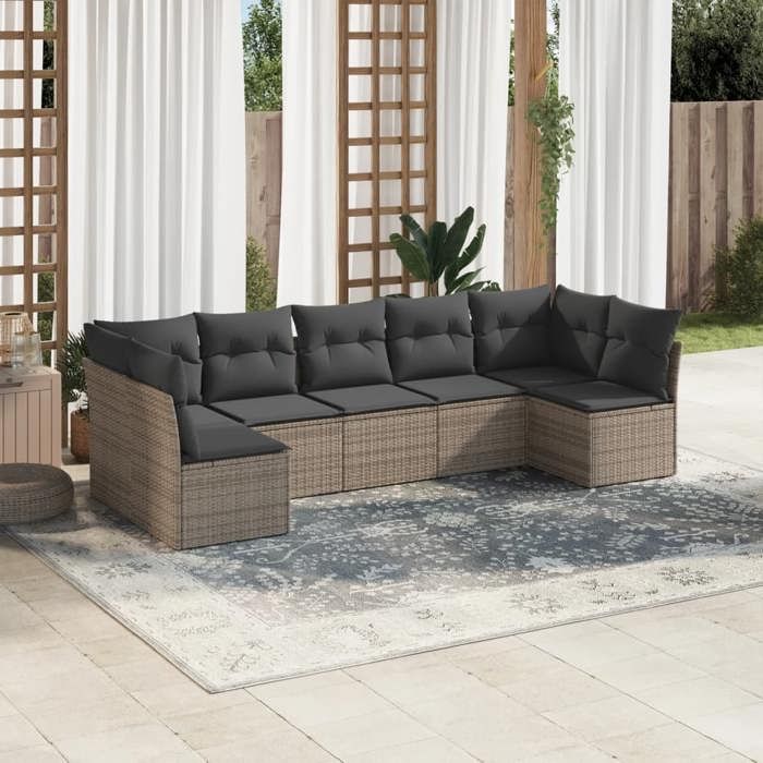 vidaXL Salon de Jardin avec Coussins 7 pcs Canapés avec Pieds Réglables Ensemble de Meubles dExtérieur Patio Terrasse 3249269