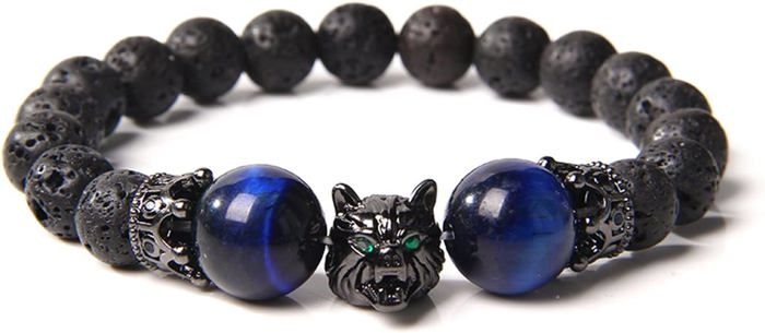 Bracelet Perles Volcaniques Avec Haltère - Bijou Fitness Motivation Pour Homme/femme, Réglable 19cm
