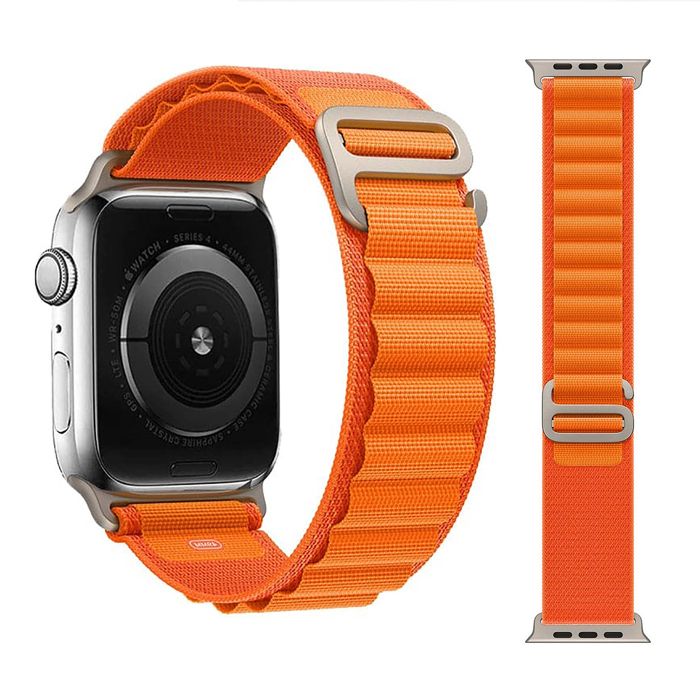 Bracelet en nylon Boucle Alpine Orange pour Apple Watch Serie 9 8 7 6 5 4 3 2 1 SE 42mm 44mm 45mm 49mm - Visiodirect -