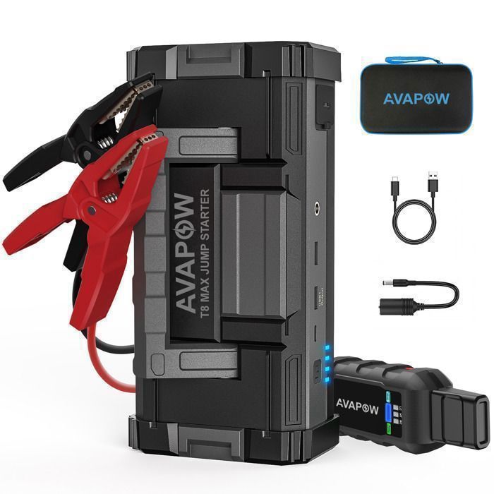 Booster Batterie Voiture 23800mAh 3000A Booster de batterie(Toute Essence/8.0L Diesell)Écran LCDQC 3.0 Démarreur de batterie