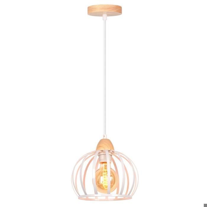 iDEGU Lustre Moderne Industriel en Cage Suspension Luminaire Vintage Ajustable Lampe de Plafond en Bois Métal pour Salon Chambre