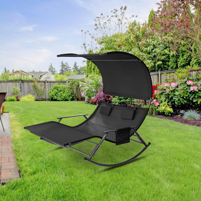 Chaise Longue Inclinable 2 En 1 – Transat + Fauteuil à Bascule – Repose-pieds – Textilène – Jardin, Terrasse, Camping – TecTake - 3