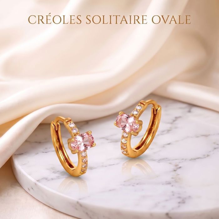 Boucles dOreilles - Créoles - Plaqué Or Jaune 750/1000 - Solitaire - Zircon - Rose - Femme & Enfant Boucles dOreilles - Créoles - Plaqué Or Jaune 750/1000 - Solitaire - Zircon - Rose - Femme & Enfant