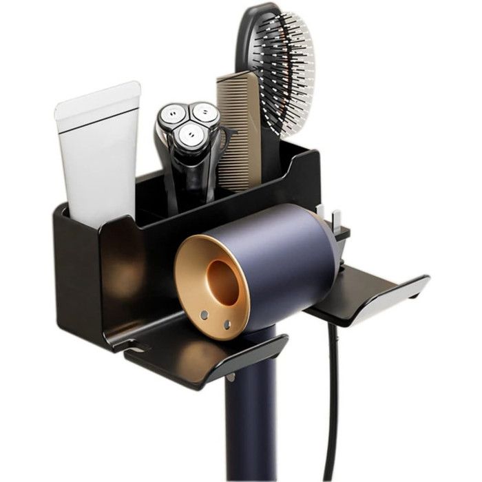 Support de Sèche-Cheveux Rotatif à 180 ° Réglable Mains Libres en ABS sur Mural Rangement Organiseur pour Sèche-Cheveux Salle de Bain Chambre Salon 34 * 11 * 7 (Gris
