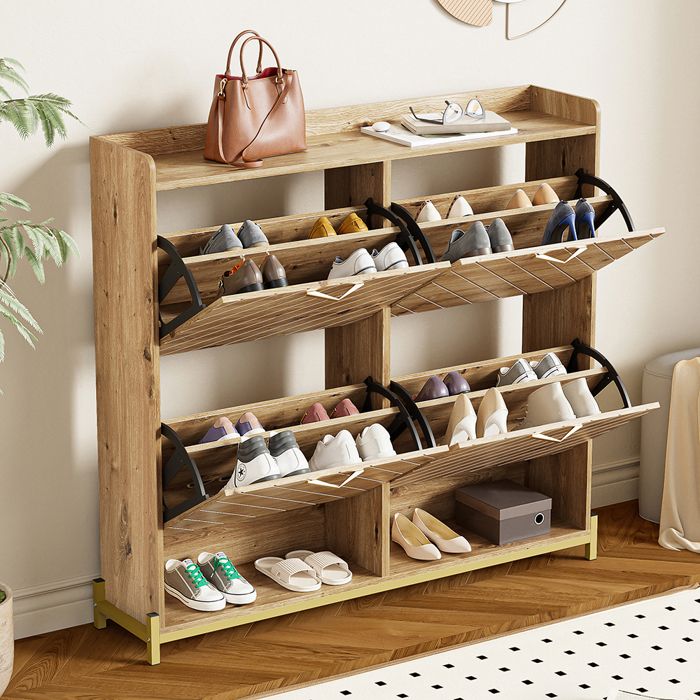 Meuble à chaussures Moderne 4 portes aspect bois compact - pour entrée ou couloir