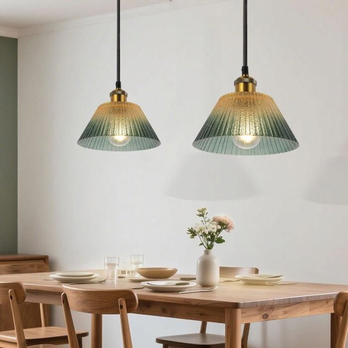 Suspension / Lustre - SMOTOP - Lot de 2 - Abat-jour verre vert dégradé Ø19.5 cm - 2xE27 60W