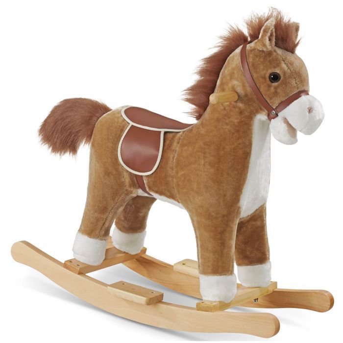 Jouet à bascule - TECTAKE - Cheval à bascule en peluche avec effets sonores à partir de 24 mois 31 x 65 x 61 cm - Marron