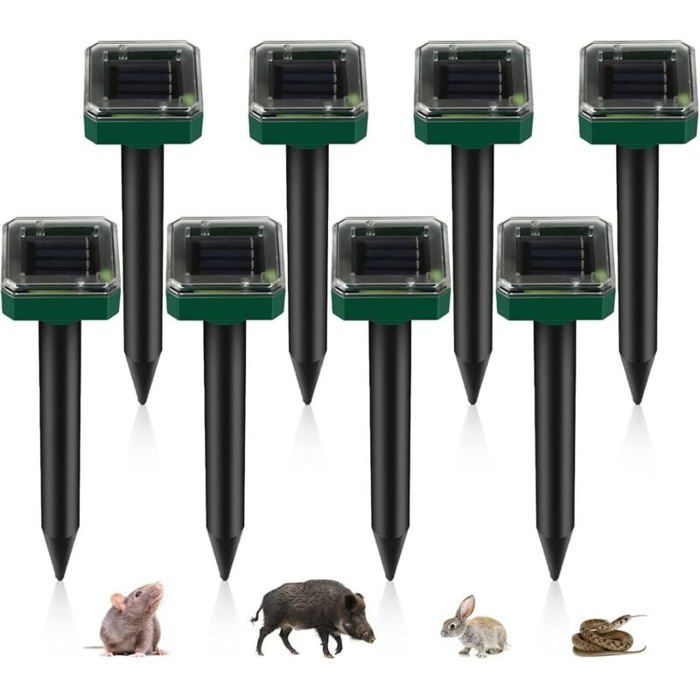 Répulsif Taupe Solaire Lot de 8 Pièces IP65 Ultrasons Professionnel Anti-Campagnols et Serpents Extérieur Étanche