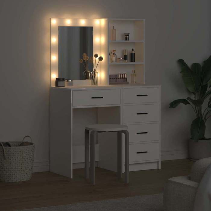 Black Week Coiffeuse pour Femmes - BURKE - avec tiroir - 2 pcs - Blanc 50x41x135 cm - CC49