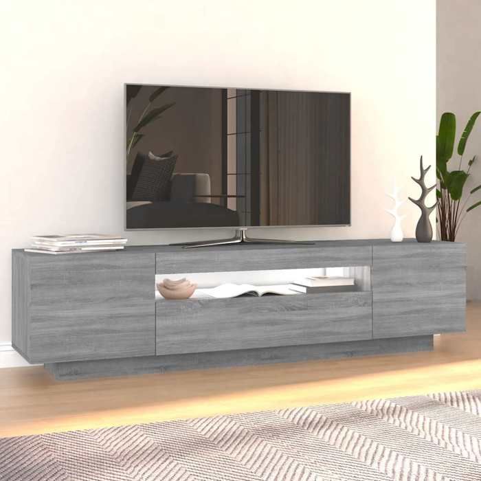 NEUF Armoire TV - Gris - Meuble TV - TABLE TV - avec lumières LED - Sonoma gris 160x35x40 cm - TT3868