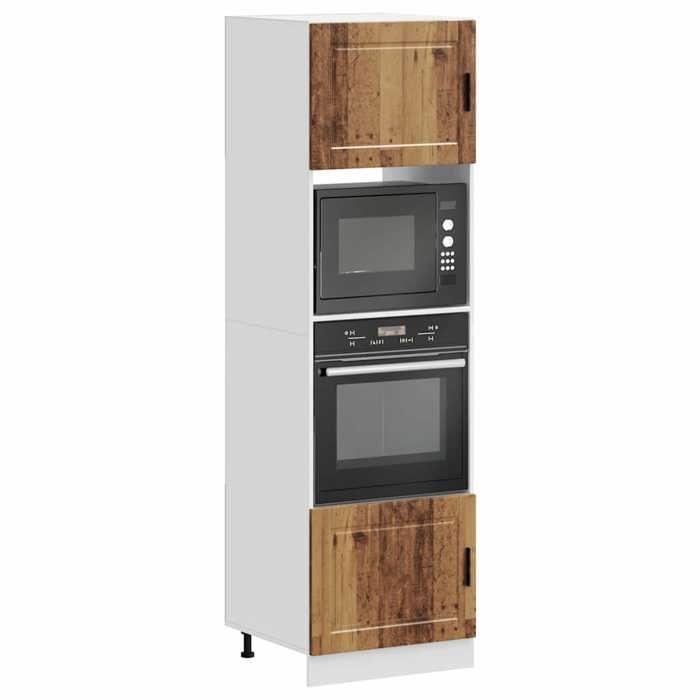 NEW 2026 Armoires de four 2 pièces Placard de cuisines Porto vieux bois bois dingénierie 60x57x207 cm L4802