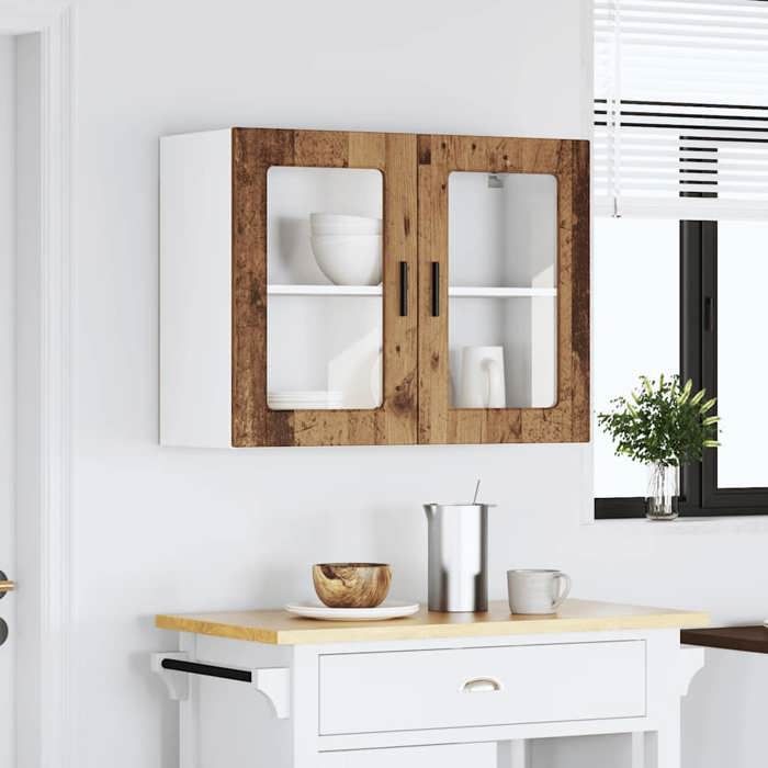 Promo 2026Armoire/Cabinet/Placard - SARAZYJ - meuble de cuisine - Fixation murale - avec porte en verre Porto vieux bois - S233252