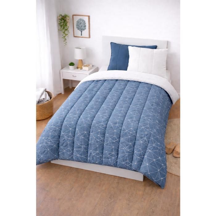 Couette - MORTREUX - Géométrique / uni blanc - 140 x 200 (1 personne) - Tempérée toutes saisons - 300 g/m² microfibre
