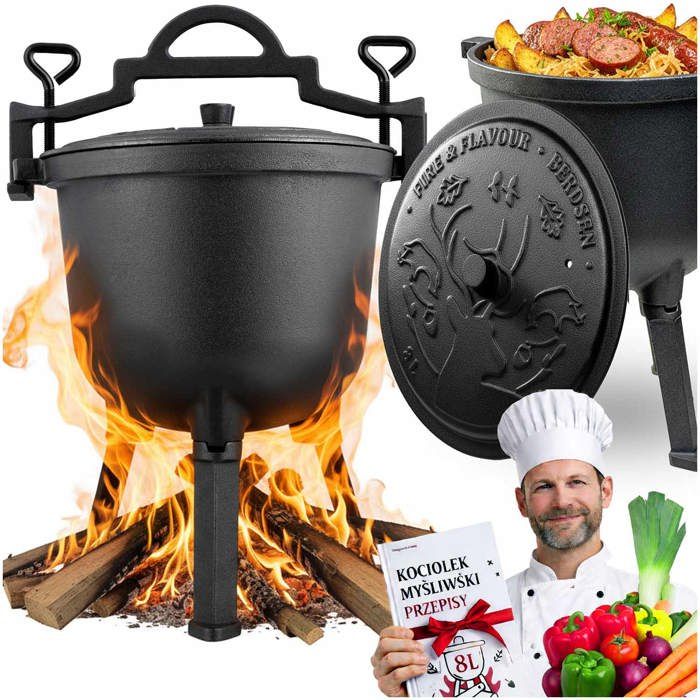 Chaudron en fonte - BERDSEN - 8 l - Grillade au feu de camp - Parois épaisses - Chaleur uniforme - Couvercle avec évent Chaudron en fonte - BERDSEN - 8 l - Grillade au feu de camp - Parois épaisses - Chaleur uniforme - Couvercle avec évent