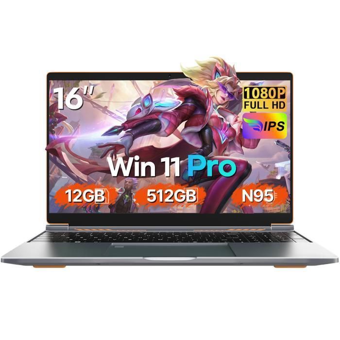 PC portable 16 Intel Celeron 12 Go de RAM DDR4 512 Go de SSD Windows 11 PRO WiFi 5 HDMI ordinateur portable