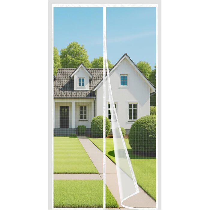 Moustiquaire magnétique pour porte - DEKOPRO - 80x220 cm - Blanc - Fermeture automatique - Filet fin et résistant