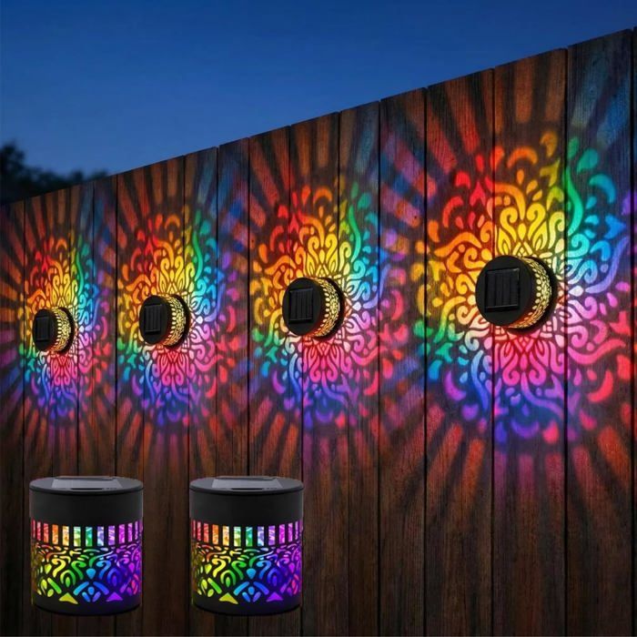 Applique murale solaire Mandala 2 pièces sept couleurs changeantes projecteur décoratif dextérieur lampe de clôture en métal