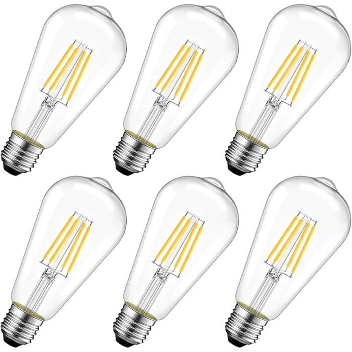 6pcs Ampoule à filament LED E27 ST64 ampoule vintage blanc froid 8 W 6500 K ampoule Edison vintage lampe antique rétro AMPOULE