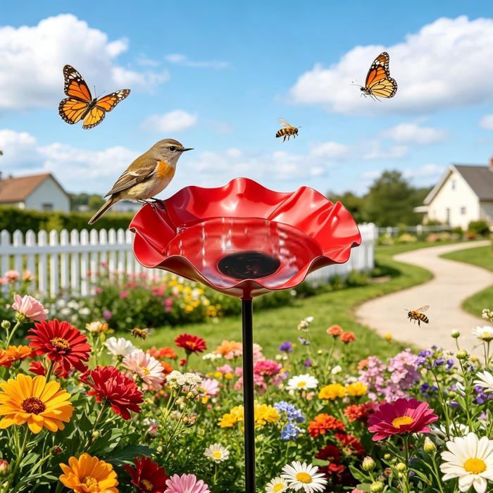 Bain D Oiseaux Sur Tige En Métal Hauteur 60cm Abreuvoir Forme De Fleur Fontaine Extérieur Avec Point D Eau Pour Abeilles Décor