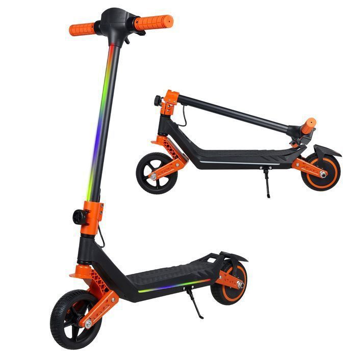 Trottinette électrique enfant U8 - 130W 24V 2.6Ah - Autonomie 10 km - 3 vitesses - Lumières LED multicolores - Écran LED - Orange