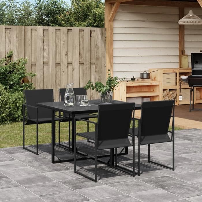 VIDAXL Ensemble Table avec chaises jardin (5 pcs) - ANTI-UV - noir textilène 110x107x72 cm M6699
