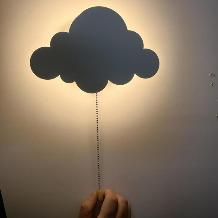 Applique Murale LED Enfant 5W Nuage/Étoile Applique LED Veilleuse à Tirette Lumière Chaude Douce- Double Alimentation USB/Piles