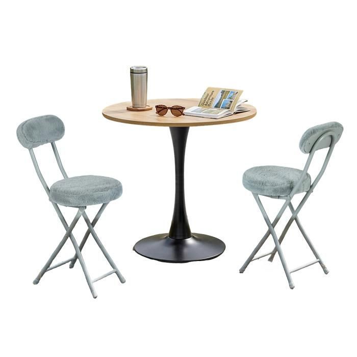 MEUBLES COSY Ensemble de salle à manger de style scandinave comprenant une table ronde en chêne et quatre chaises pliantes grises