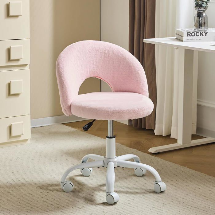 VINGLI Chaise de Bureau Esthétique sans Accoudoirs Petite Chaise Confortable Fauteuil de Coiffeuse avec Support Lombaire Rose