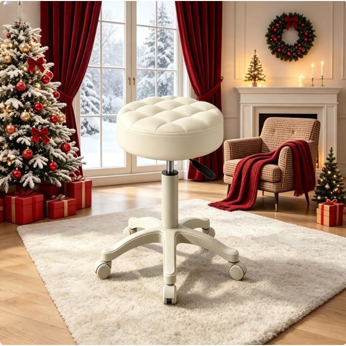 WILITTO Tabouret de Bureau Hauteur Réglable Rotation à 360 pour Salon Bureau Cuisine Chambre Similicuir 30x30x53cm Blanc