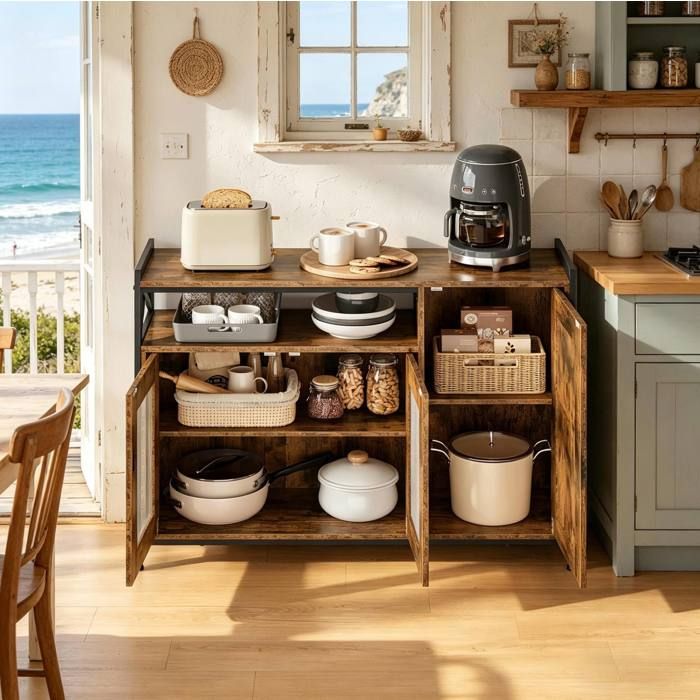 Buffet de cuisine style industriel AESVAR 110 x 33 x 75 cm bois et métal marron rustique