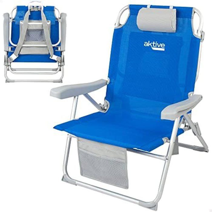 Chaise pliante - AKTIVE - Beach - Dossier réglable 5 positions - Tissu textilène imperméable - Sac à dos inclus