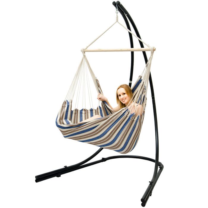 Support Hamac Avec Chaise Suspendue Xxl Fauteuil De Balancoire Rayures Bleues Cdiscount Jardin