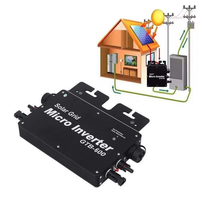 Micro Inverter Solar Power Grid Tie 600W WIFI Contrôle Identification Automatique AC120 230V IP65 Imperméable à l’eau (Noir) 98666