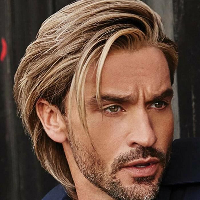 Perruques brunes pour hommes faux cheveux naturels raides ...