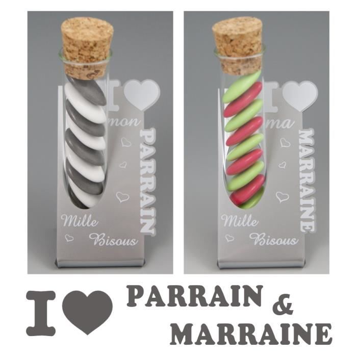 2 Soliflores Parrain/Marraine - Cadeau Baptême/Noël - Tubes à Dragées 12cm - Bleu Et Fushia