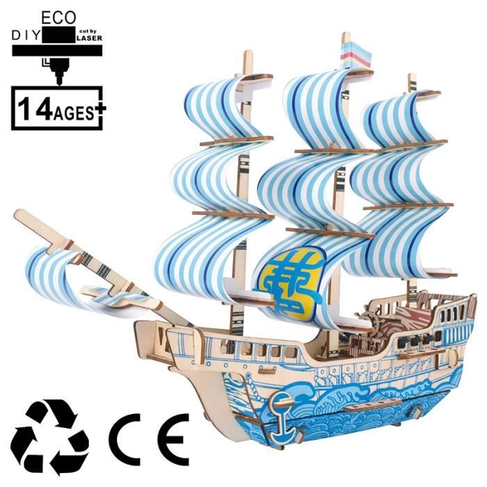 Mod?�le de jouet en bois 35CM bateau en bois bricolage jouet 3D mod?�le de puzzle assembl?� (bo?�te 