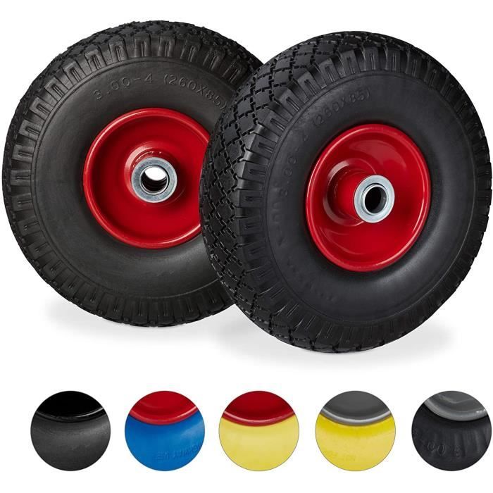 Lot De 2 Roues Increvables Pour Diable 260x85 (3.00-4) – Alésage 25 Mm, Roulements à Rouleaux, Charge Jusqu'à 150 Kg