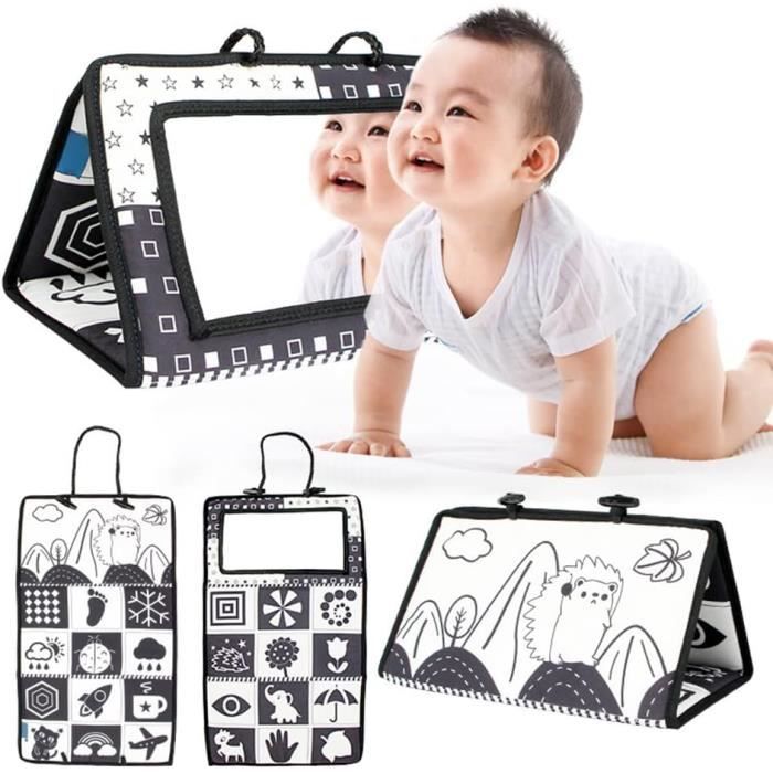 Miroir Bebe Eveil,Miroir Montessori Jouet Noir et Blanc, Jouets Sensoriels pour Bébé Nouveau-né,Jouet Nouveau né avec Miroir