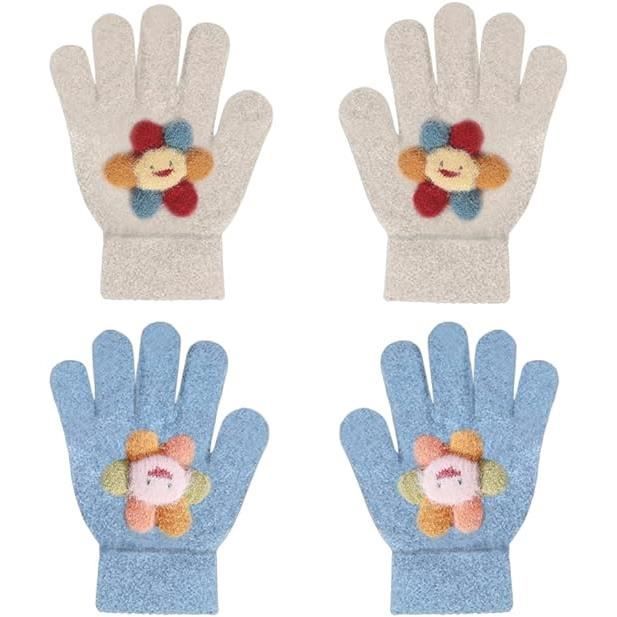 Gants d'hiver,gants tricotés de enfant avec fleur,gants à doigts