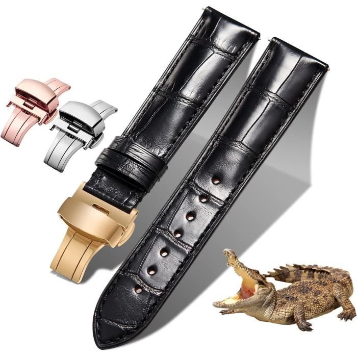 Bracelet montre crocodile new arrivals noir