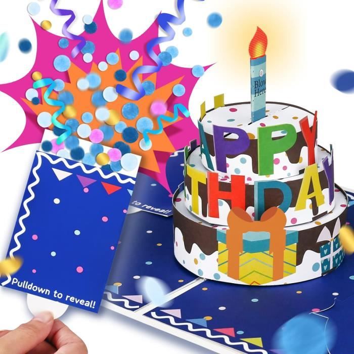 Carte D'anniversaire Popup 3D Avec Musique, Lumières Et Bougie à Souffler - Cadeau Original