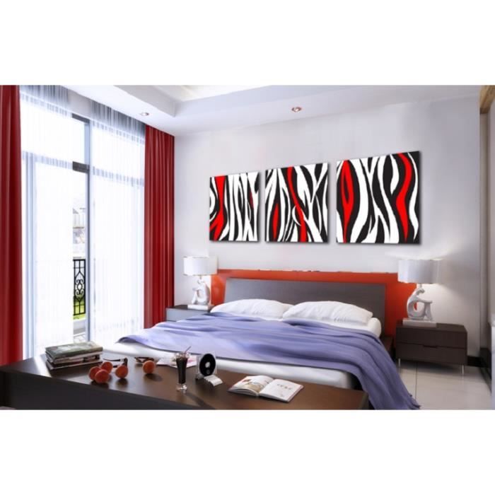 3 Pcs Toile Abstraite Rouge Noir Et Blanc Mur Art Image Peinture