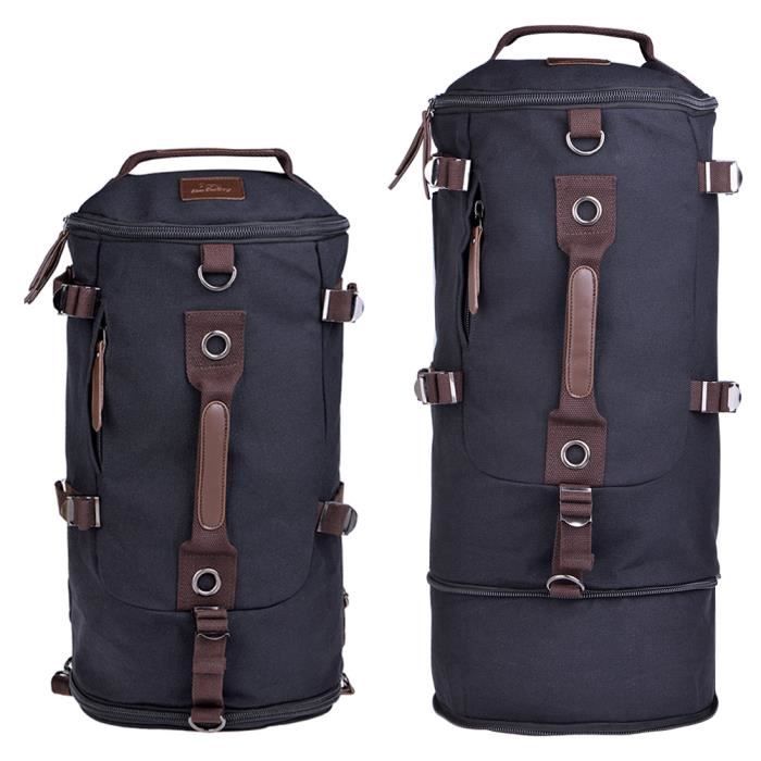 Vbiger Sac a Dos Portable en Bandouliere de Toile Unisexe Multifonctionnel pour Voyage Randonnee Camping Noir Cdiscount
