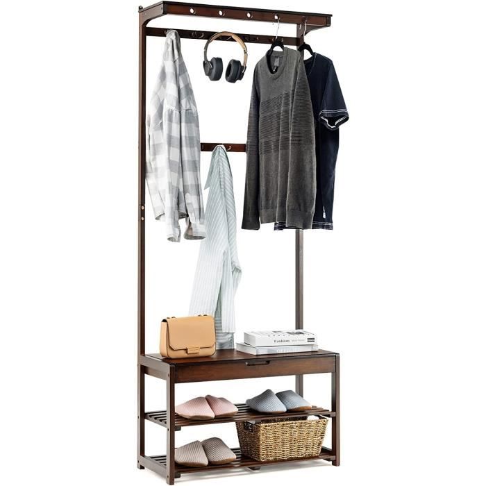 Meuble D'entrée Avec Banc Et Porte-manteaux - 80/100x172cm, étagères à Chaussures, Style Industriel, Gain De Place Pour Couloir