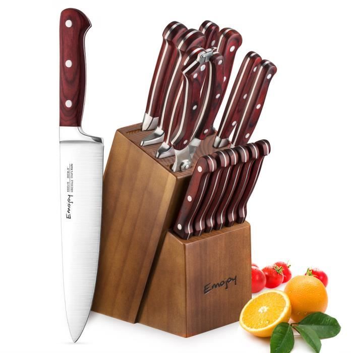 Bloc De Couteaux Kit De 15 Couteau De Cuisine En Allemand Acier Inoxydable Couteaux De Chef Avec Bloc En Bois Ergonomique Elegant Achat Vente Couteau De Cuisine Bloc De