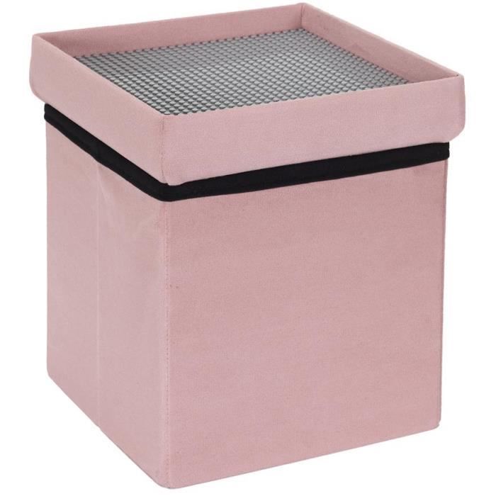 pouf coffre enfant rose - compatible briques de construction