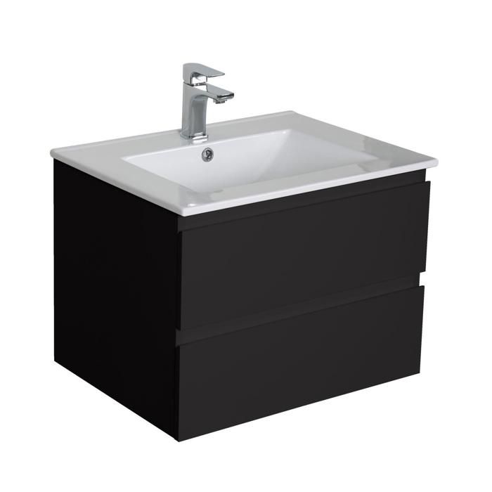 Meuble Salle De Bain 60 Cm A Suspendre Noir Carbone Sorrento Cdiscount Maison
