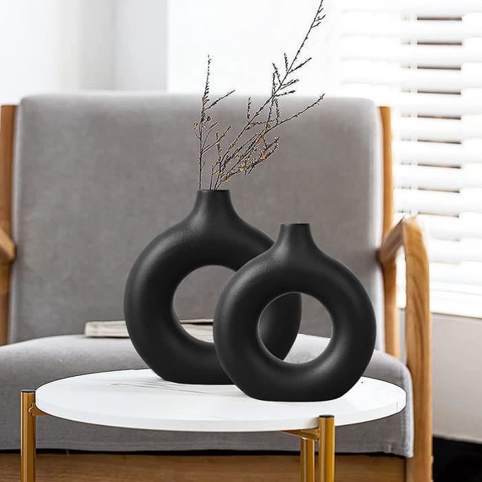Vase En Céramique Pour Herbe De Pampas, Vase De Doughnut Noir