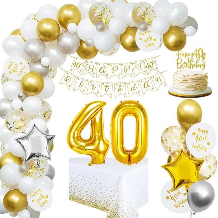 Decoration Anniversaire 40 Ans Homme Femmes, Or Blanc Ballons Anniversaire  40 Ans Avec Deco 40 Ans Bannière De Joyeux Annive[N10184] - Cdiscount Maison